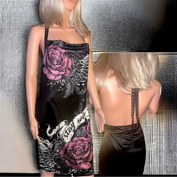 SHEIN l “Stay Wild” Silver-Studded Tie-Back Halter BodyCon Dress l IX l New - Picture 11 of 14